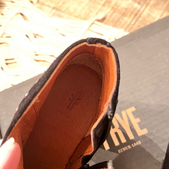 Frye Nora Stud Zip Short Boot Black Suede. Worn once. Box included! - Picture 2 of 8